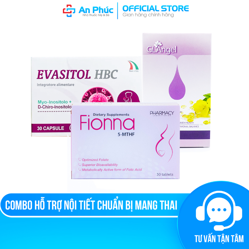 Combo Chuẩn Bị Mang Thai, Tăng Khả Năng Đậu Thai Tự Nhiên EVASITOL HBC + FIONNA 5-MTHF + GLANGEL