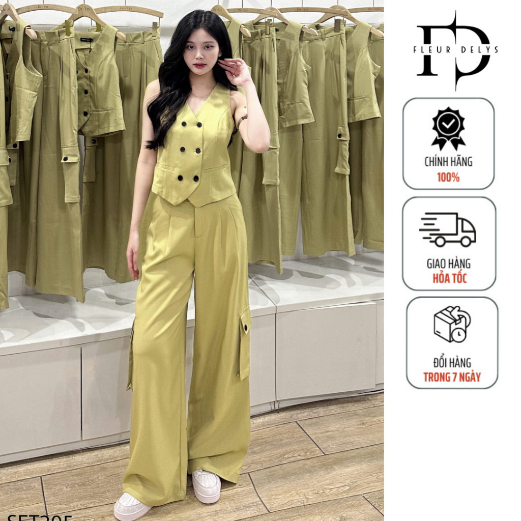 Set Bộ Áo Gile Phối Cúc Đen Delys SET205