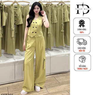 Set bộ áo gile phối cúc đen delys set205