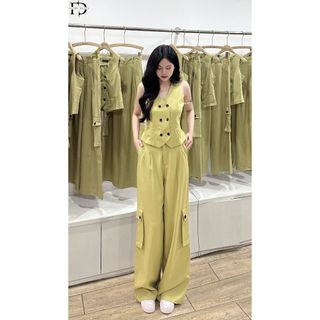 Set Bộ Áo Gile Phối Cúc Đen Delys SET205