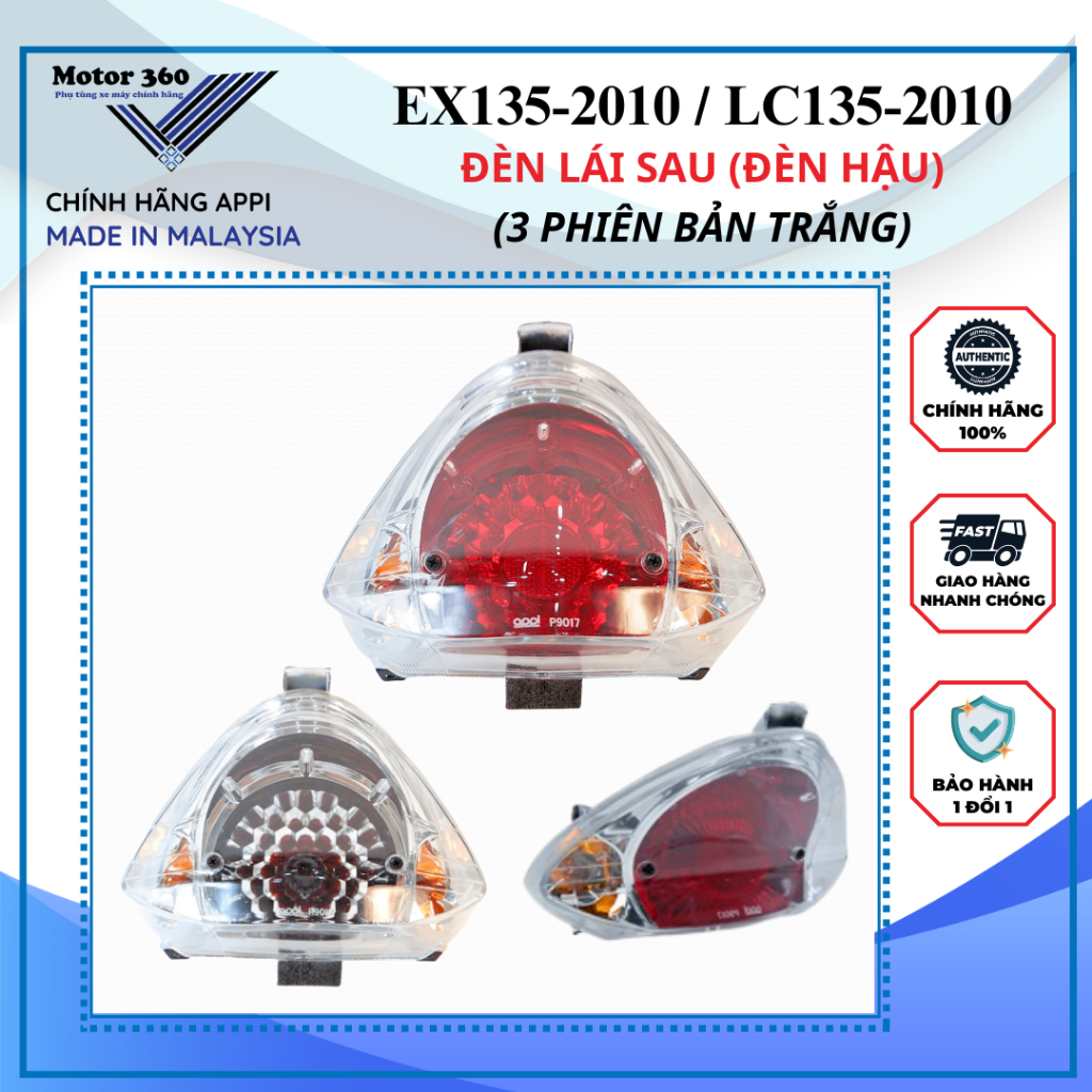 MOTOR360 - (KO LED) Đèn lái sau (Đèn hậu) Yamaha EX135 - 2010 / LC135 - 2010 - MÀU TRẮNG - Chính hãn