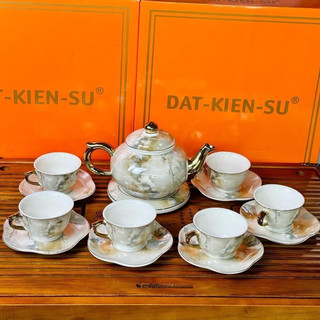 Bộ ấm chén sứ uống trà y10-5a màu vân đá - avi home