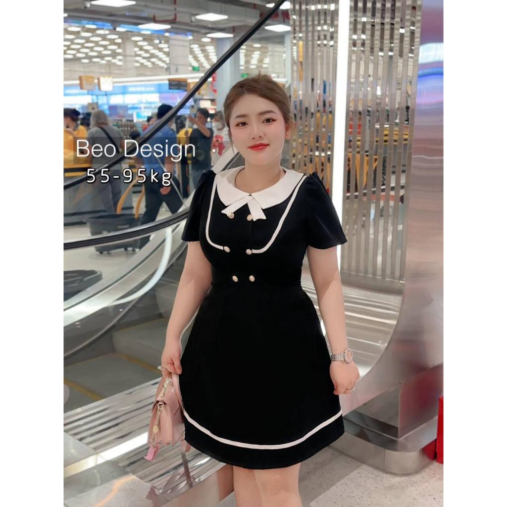 Béo Design bigsize - Đầm tiểu thư phối nơ