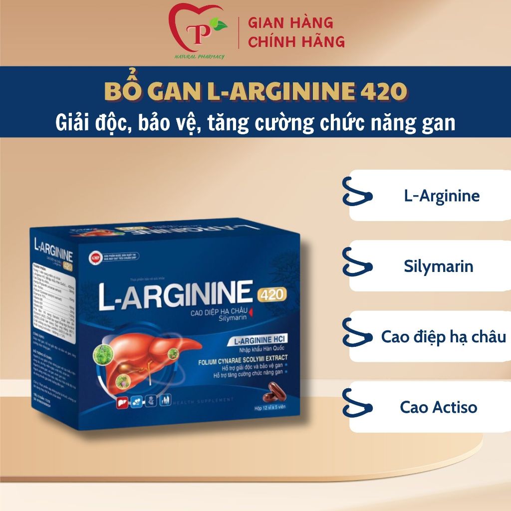 Viên uống bổ gan L-ARGININE 420 chứa L-Arginine, Silymarin giúp mát gan, giải độc gan, tăng cường ch