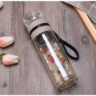 Bình đựng đồ uống di động bằng thủy tinh 2 lớp cao cấp có lưới lọc trà inox tiện dụng, dung tích 400ml