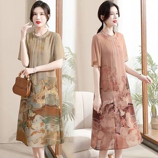 Đầm cho mẹ trung niên - đầm voan 2 lớp in hoạ tiết sang trọng phù hợp mặc cả 4 mùa, đủ size 45 đến 85kg ( M đến 3Xl )