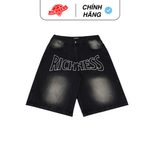 Quần Short Jeans Nam Big Size RICHNESS BAGGY JEANS SHORT Form Oversize, Unisex  Chất Jeans Wash Form Ống Rộng - RICHNESS
