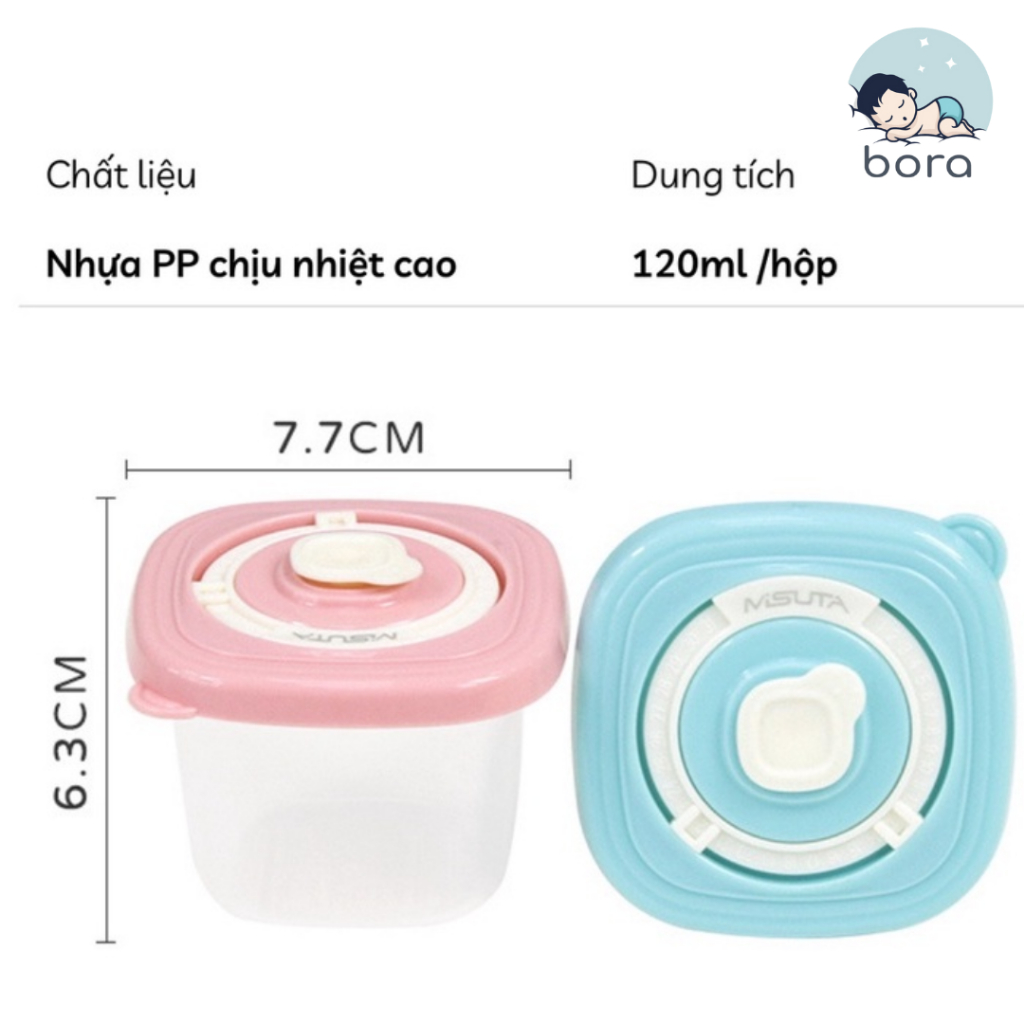 Hộp trữ đông, trữ đồ ăn dặm cho bé 120ml Misuta, dùng được trong lò vi sóng, đặt lịch ngày trữ đông