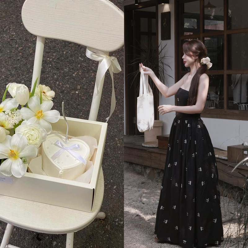 Váy hoạ tiết nơ bo chun ngực dáng xoè 𝐋𝐀𝐌𝐌𝐈𝐄 𝐃𝐑𝐄𝐒𝐒 - 𝐀𝐒𝐇𝐘𝐋𝐄𝐘