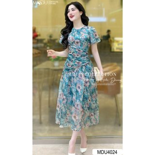 Váy Tơ Hàn ADELA DESIGN Gam Xanh Bạc Hà Dáng Xòe Xếp Ly MDU4024