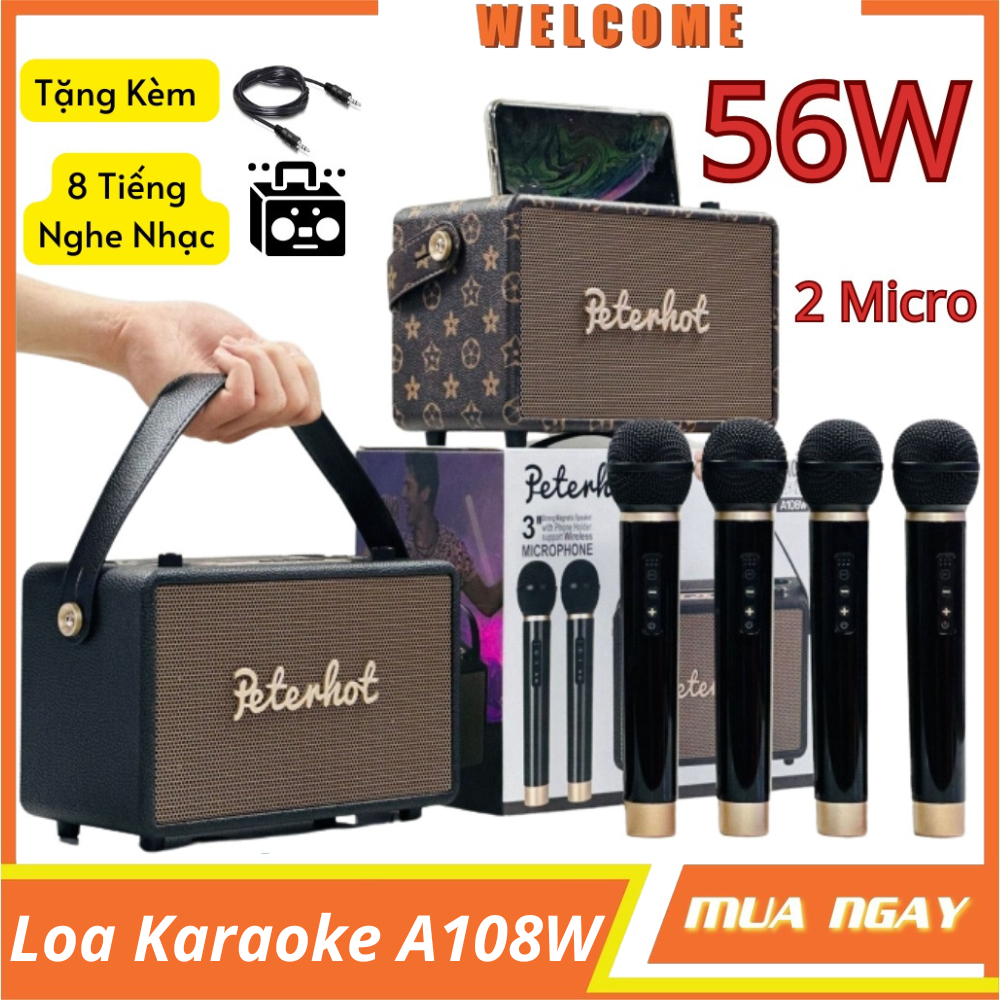 Loa Karaoke Bluetooth Peterhot A108W, Công Suất 56W, Kèm 2 Micro Không Dây, Âm Bass Mạnh Và Sang Trọng mi_saigon_lt