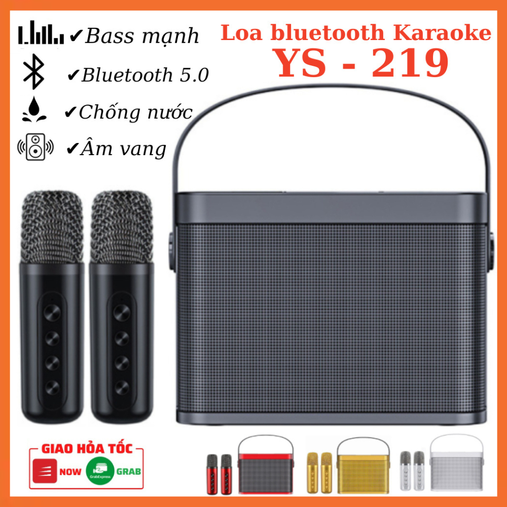 Loa Karaoke Kèm Micro Bluetooth YS-219 có 2 micro không dây, Âm Thanh Siêu Hay Thẻ nhớ TF USB cổng AUX 3.5