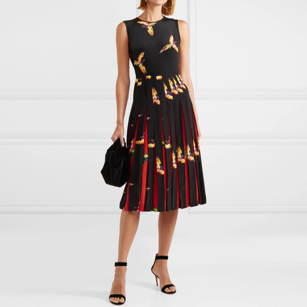 ĐẦM T3D PLEATED PRINTED IN BLACK