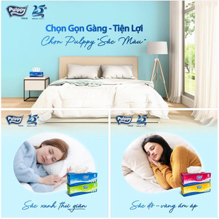 [Chính hãng] Khăn giấy lụa hộp Pulppy cao cấp 180 tờ x2 lớp để phòng khách bàn ăn trên ô tô sang trọng