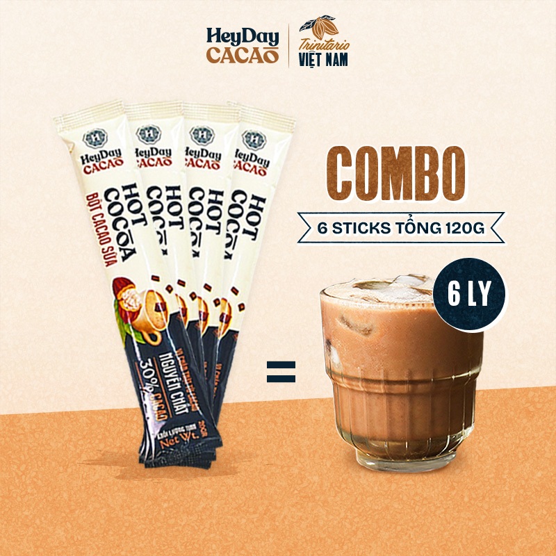 [Tổng 120g] Bột Cacao Sữa Heyday - Đậm vị chân thật từ cacao nguyên chất - Combo 6 gói tiện lợi 20g