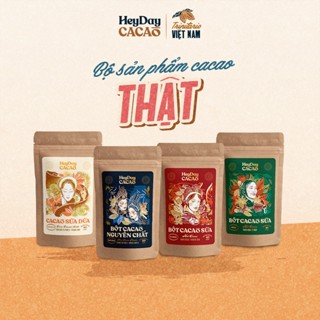 Bộ sản phẩm cacao "Thật" - Natural 50g, Classic 80g, Bold 80g, Sữa dừa 80g - Heyday cacao