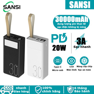Pin dự phòng sạc nhanh dung lượng 30000mAh có đèn pin - hỗ trợ QC 22.5 và PD 20W+4 cổng sạc