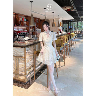 Váy Ren Hè Hoa Nổi MEDECHILL Cổ Tim Đính Nơ Tạo Điểm Nhấn Tiểu Thư Váy Dáng Xoè Tôn Dáng Thanh Lịch V1187