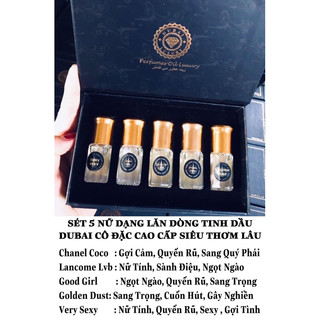 Sét 5 lăn tinh dầu nước hoa dubai cao cấp chính hãng 5 mùi nam hoặc nữ siêu thơm lâu 25ml