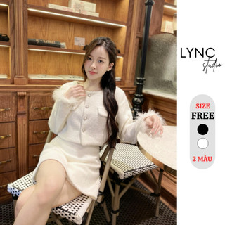 LYNC studio - Set áo dạ chân váy chất dạ lông cao cấp áo dạ cúc ngọc đính lông LCS0056S