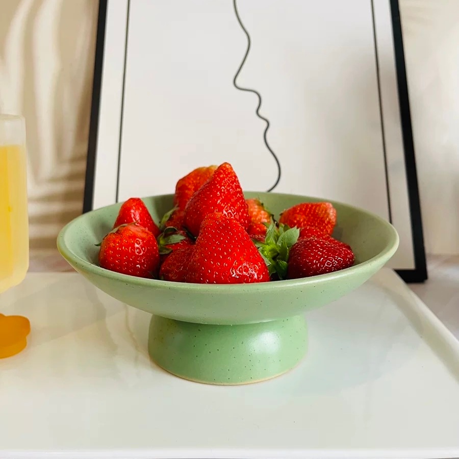 Đĩa sứ đế cao, đĩa đựng món tráng miệng, trái cây, bát đĩa decor