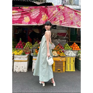 Đầm Kido xanh mint size S, áo khoác da lôn - Hình thật