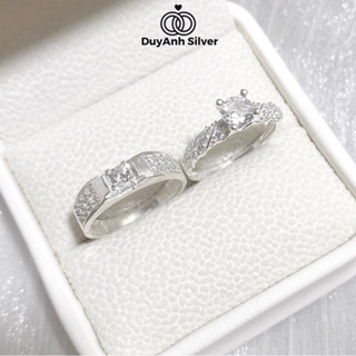  Nhẫn đôi bạc ta DUYANH SILVER xoắn 4 chấu 2 hàng bạc thật 