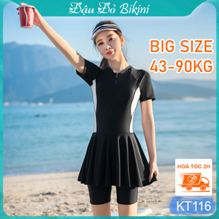 Bộ bơi liền thân nữ quần đùi lửng dài trên gối kín đáo có cỡ BIG SIZE cho bạn béo mập đến 90kg áo tắm cỡ đại | KT116 