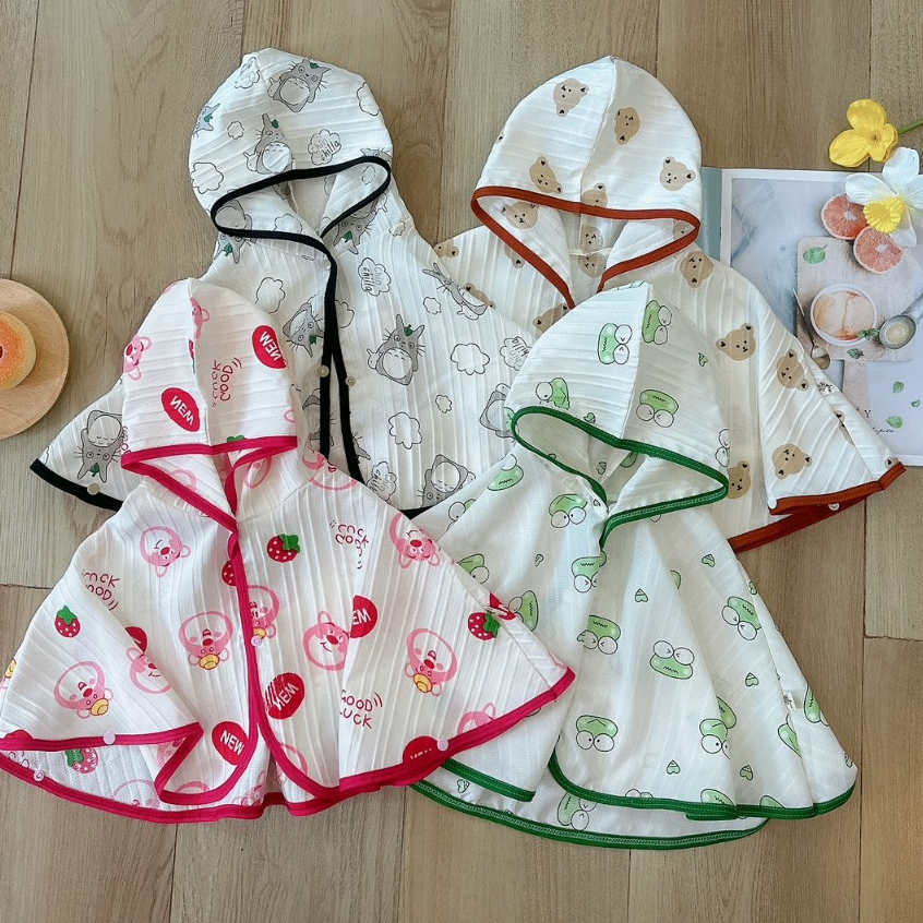 Áo choàng nắng cho bé trai, bé gái, áo chống nắng chất đũi gân mềm mát, được chọn họa tiết ngộ nghĩnh và đáng yêu A31