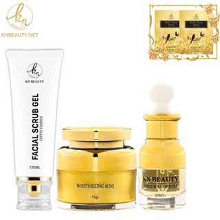 Bộ 3 sản phẩm Trắng Da Ngừa Mụn KN Beauty gồm: Kem dưỡng + Serum + Tẩy tế bào chết