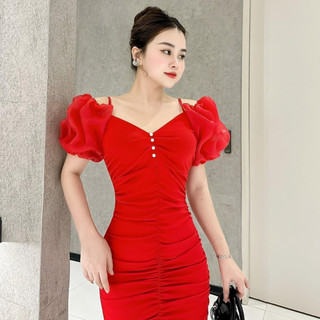 Đầm Body Dự Tiệc Đuôi Cá Trễ Vai Đính Ngọc Tôn Dáng Cực Xinh