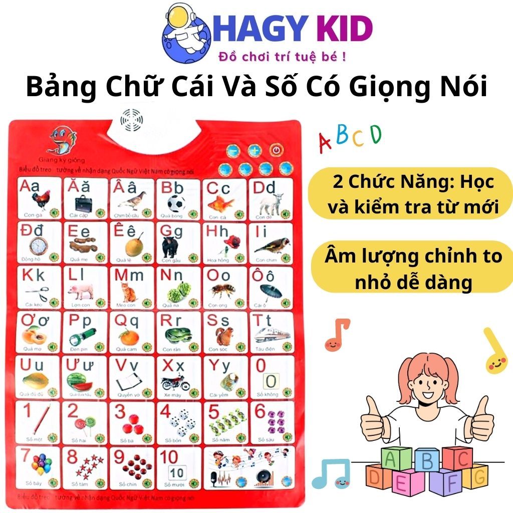 Bảng Chữ Cái Và Chữ Số Tiếng Việt Điện Tử Nói Treo Tường Kèm Pin Cho Bé Hagykid Đồ Chơi Giáo Dục Trẻ Thông Minh Sớm