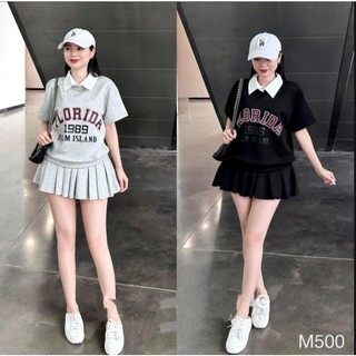 Sét áo thun Florida 1988 cổ sơ mi + chân váy tennis siêu xinh
