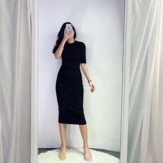 Đầm body cộc tay cổ tròn dáng dài năng động trẻ trung ulzzang