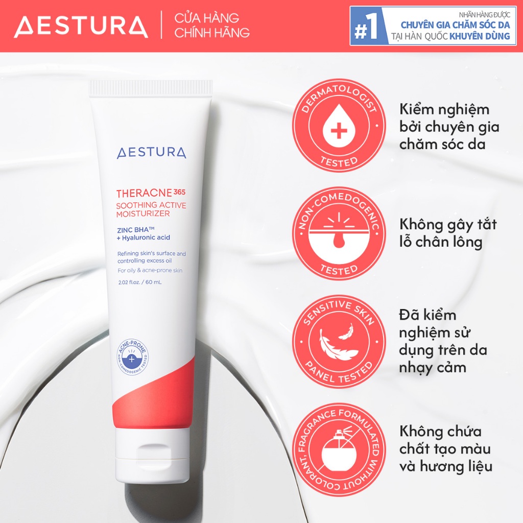 Kem dưỡng ẩm BHA dành cho da dầu mụn AESTURA THERACNE365 Soothing Active Moisturizer 60ml | BigBuy360 - bigbuy360.vn