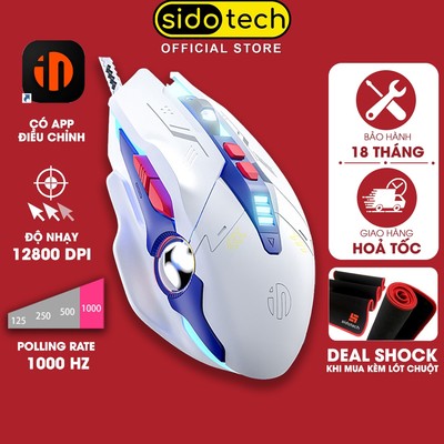 Chuột gaming có dây SIDOTECH INPHIC W9P GUNDAM 7 nút bấm 1000Hz 12800 DPI led RGB có app máy tính laptop