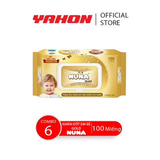 Combo 6 bao khăn uớt em bé nuna gold không mùi, 100 miếng/bao