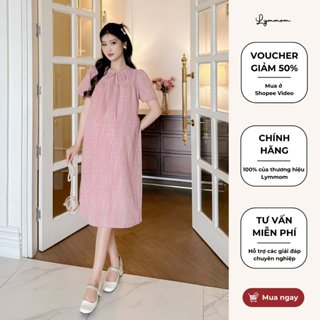 Đầm Bầu Thiết Kế LYMMOM Váy Kẻ Caro Dáng Suông Nơ Hồng Dự Tiệc Đi Chơi Công Sở Chất Liệu Thô Sợi Tự Nhiên Cao Cấp VB059