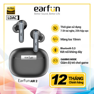 Tai nghe True Wireless Earfun Air 2 âm thanh LDAC, hires thời gian nghe 9h