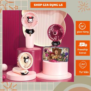 Quạt cầm tay mini , quạt tích điện gấu dâu 5 chế độ gió siêu mát