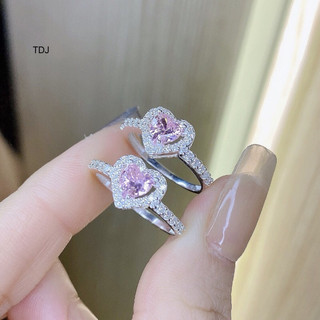 Nhẫn nữ bạc thật nhẫn tim đá hồng dày dặn