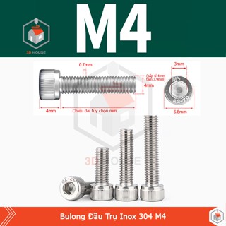 Ốc - Bulong Lục Giác Inox 304 M4 (4mm) - Dùng lục lăng 3 (10con)