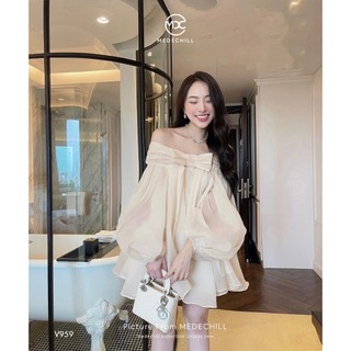 Váy Tơ Trễ Vai Mặc Hè MEDECHILL Đầm Tay Bồng Dáng Xoè Phối Nơ Tạo Điểm Nhấn Siêu Xinh, Thiết Kế FreeSize Thoải Mái V959