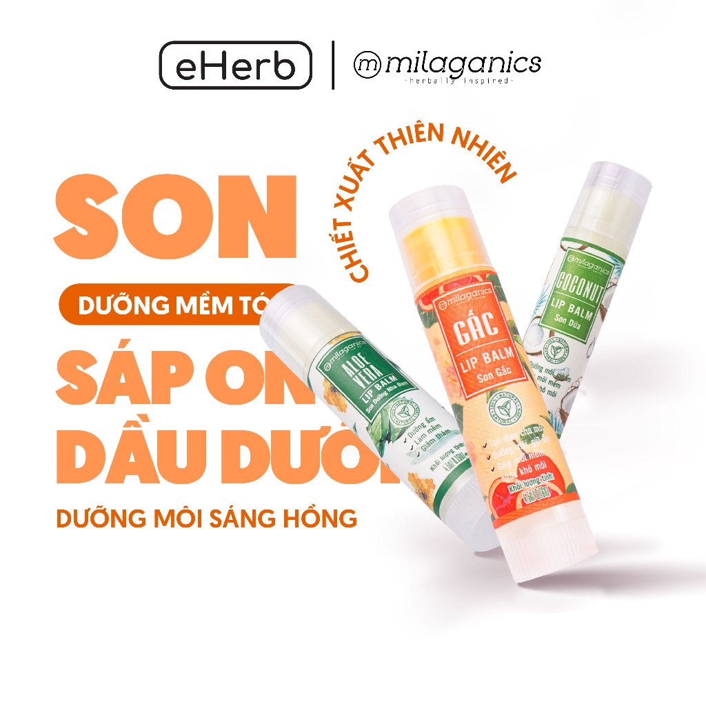 Son dưỡng môi không màu giảm thâm môi, dưỡng ẩm: dừa, trà xanh, gấc, nha đam MILAGANICS (4.5g/ cây)