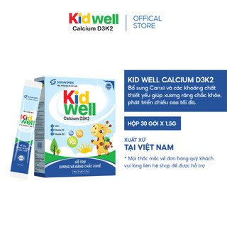 Thực phẩm chắc khỏe xương cho bé Kid Well Calcium D3K2 hộp 30 gói x 1.5g bổ sung canxi hỗ trợ phát triển chiều cao