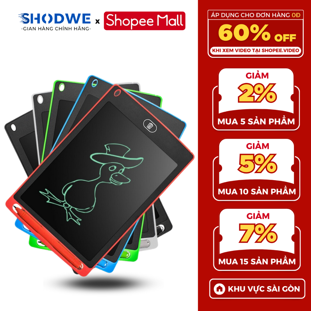 Bảng Vẽ Tự Xóa SHODWE màn hình LCD Đa Sắc Kích Thước Lớn Cho Bé Tập Viết