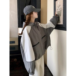 Áo khoác gió nữ croptop form rộng cá tính