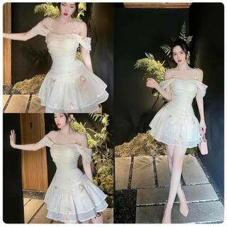 Váy voan tơ trễ vai mix nơ nhỏ KHANHTHU