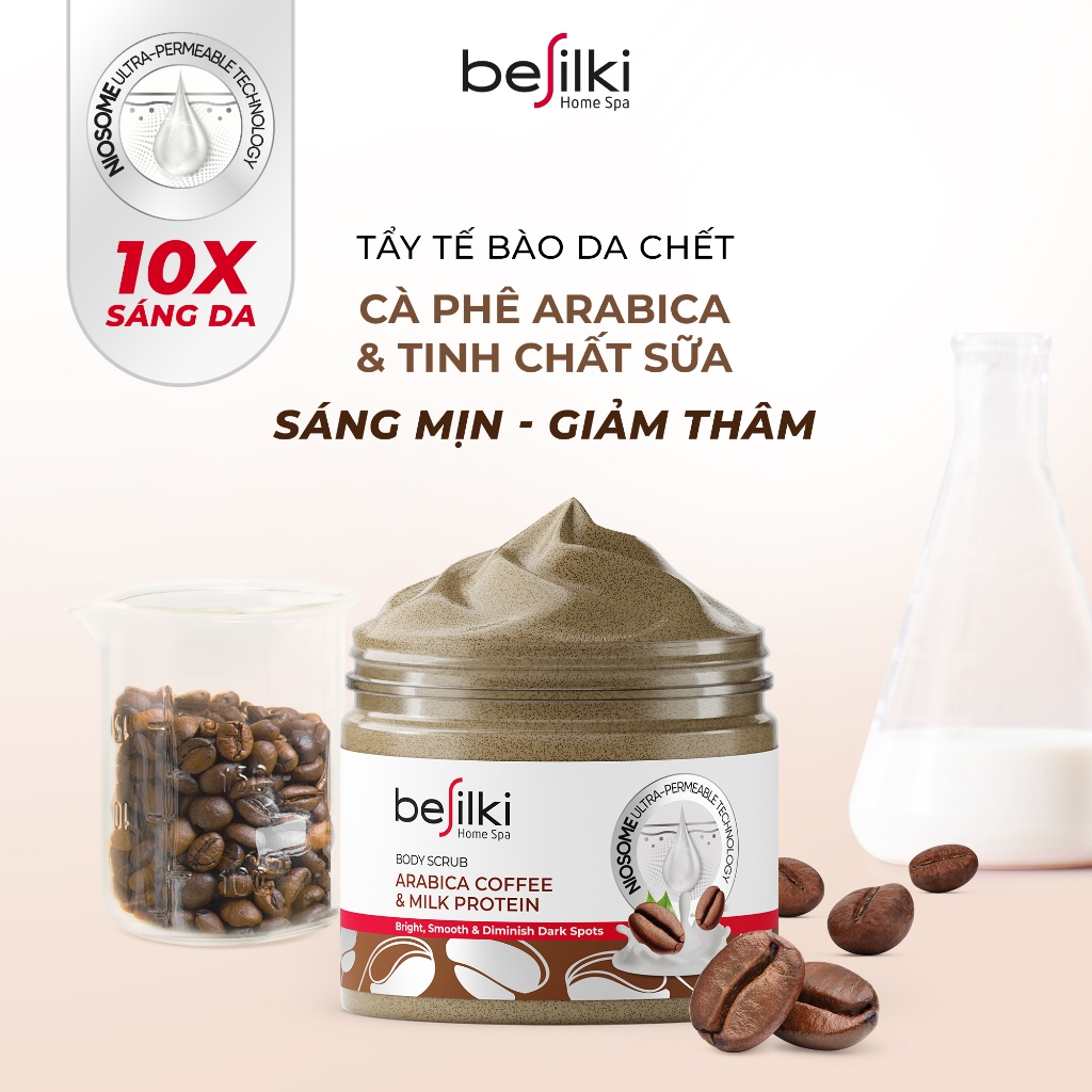 [HB GIFT]  Tẩy tế bào chết body Besilki cà phê và sữa 170ml cho mọi loại da,sáng da X10 công nghệ siêu thẩm thấu Niosome