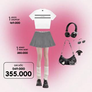  Mua 1 Áo Croptop Jisoo Trắng và 1 Chân váy Jenny Xám Kill System